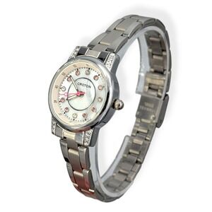 Croton Stainless Steel Watch Silver Women's Pink Crystal Hours Markers RT-170LY